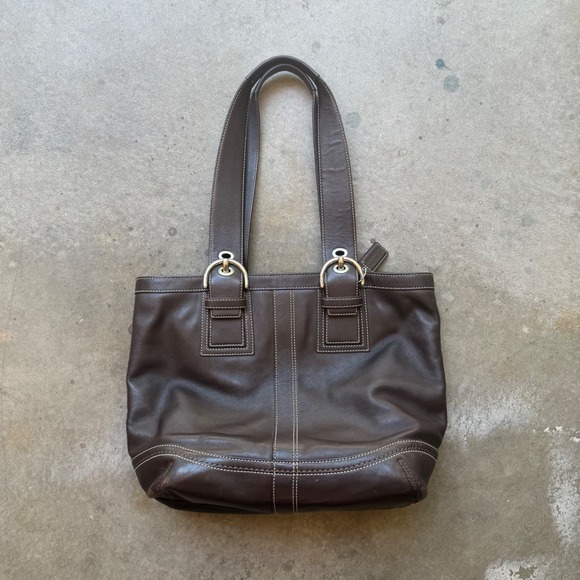 Coach Handbags - Coach Soho Hampton Brown Leather Tote Bag F11098 Contrast Stitching Silver HW
